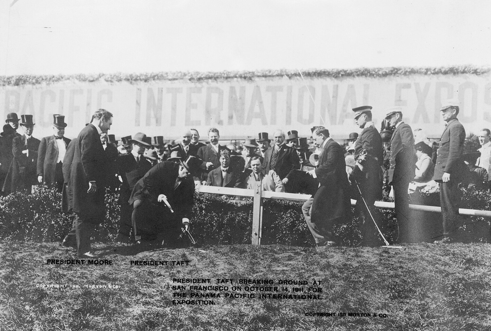 President Taft breaks ground on October 14, 1911, at the Stadium in Golden Gate Park. The fair was eventually built miles…