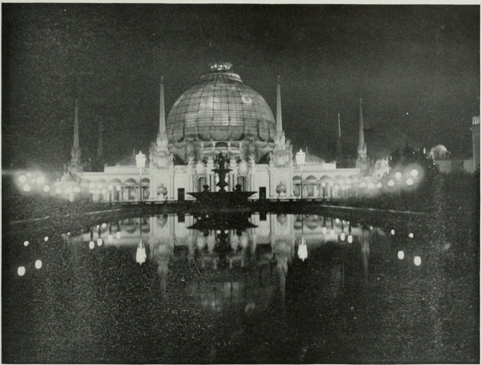The Palace of Horticulture illuminated