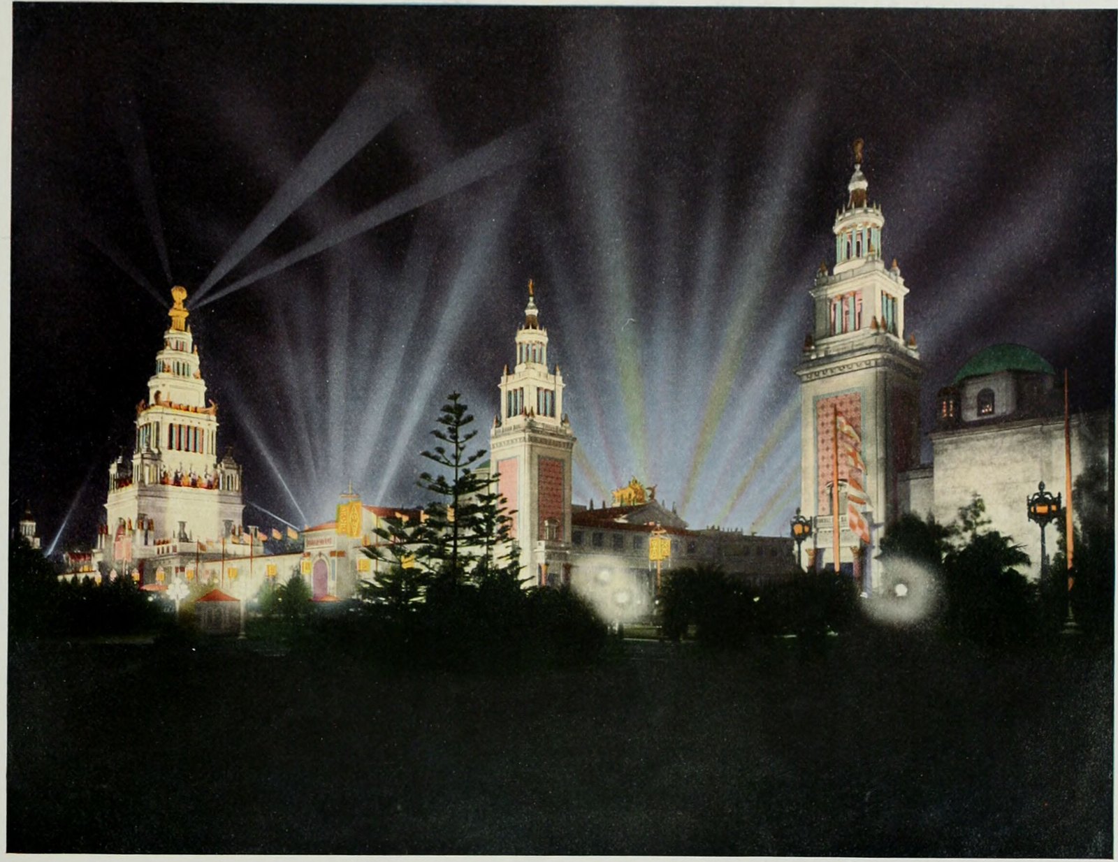 The Tower of Jewels and Italian towers illuminated (color plate)