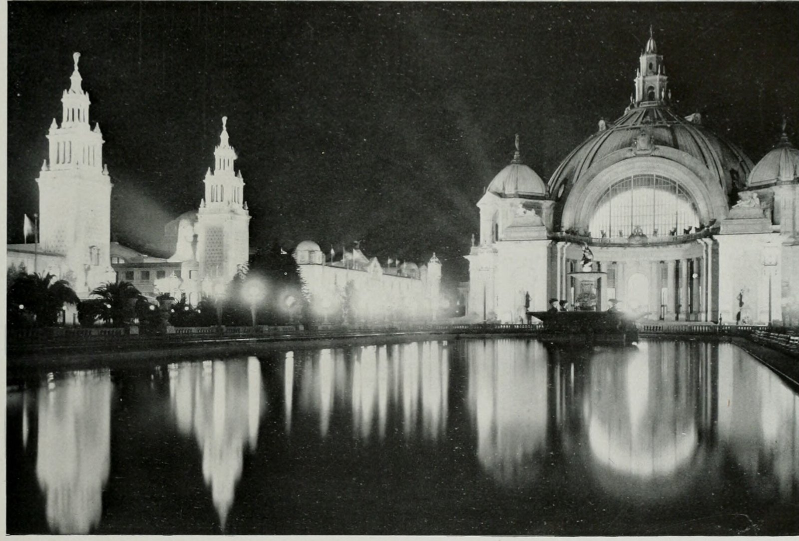 Festival Hall and the lagoon at night