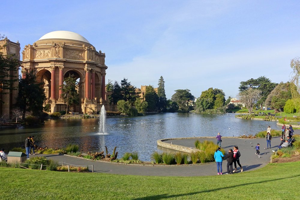 Palace of Fine Arts across the lagoon, today
