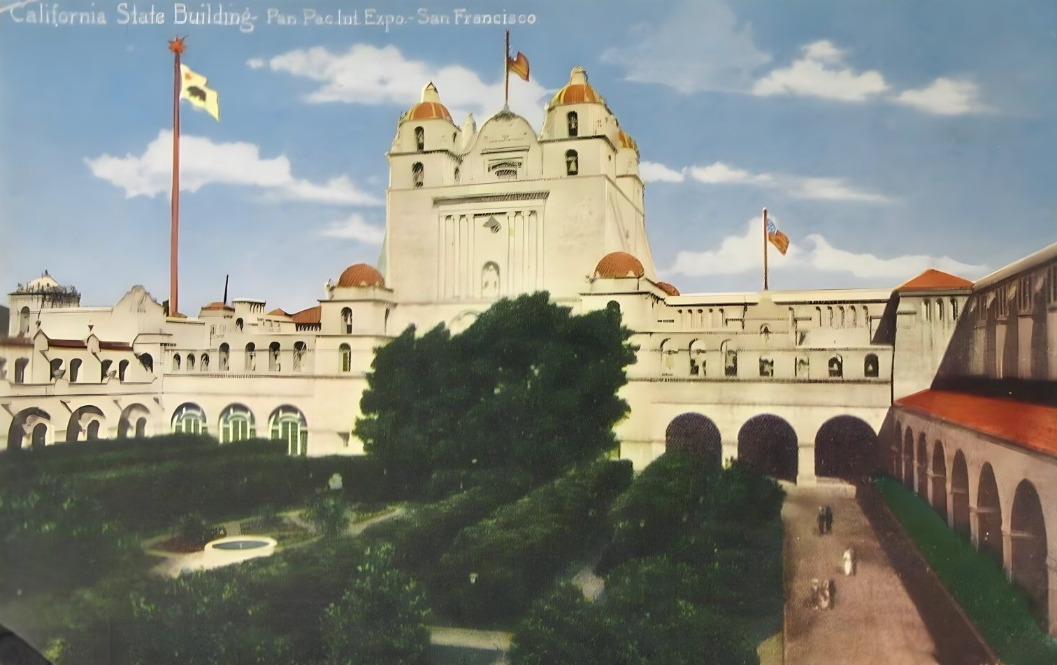 Color postcard of the California Building
