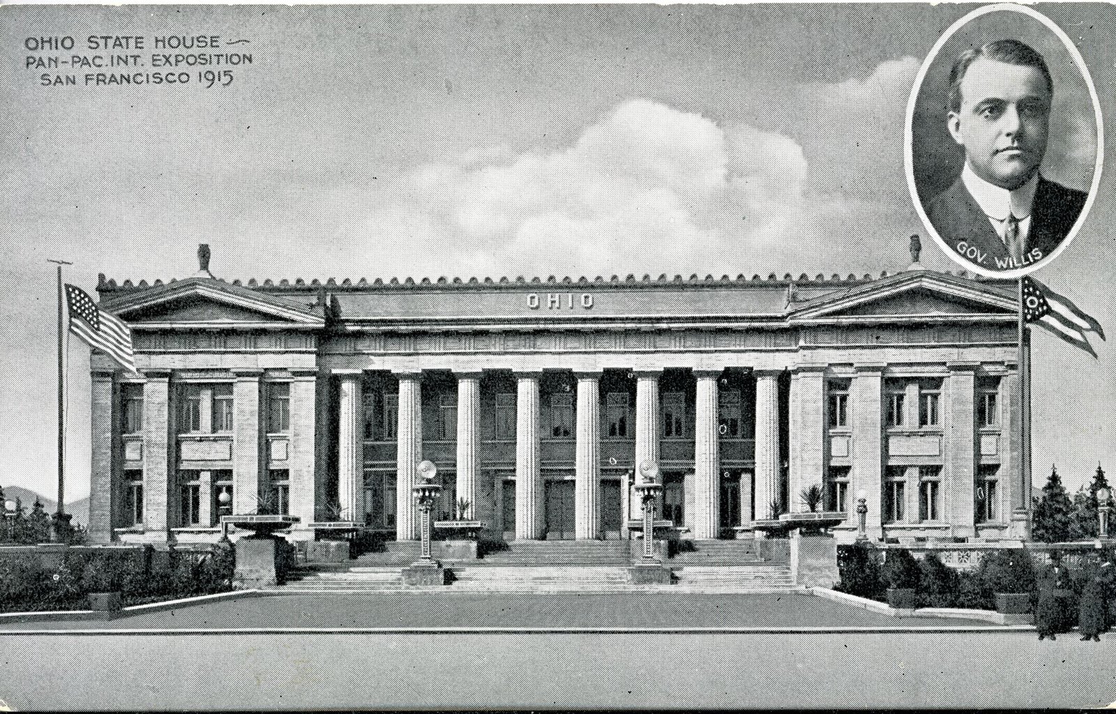 Postcard of the Ohio Building ('Ohio State House') with Governor Willis inset