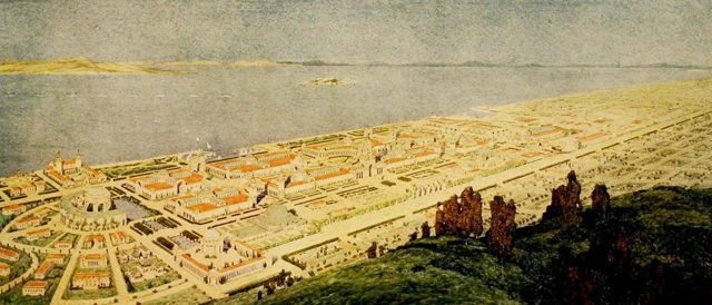 A bird's-eye rendering of the planned Exposition, 1913