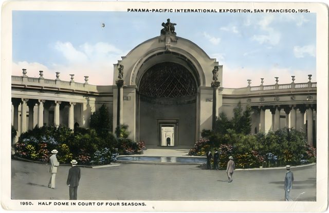 The half-dome of the Court of the Four Seasons on a postcard