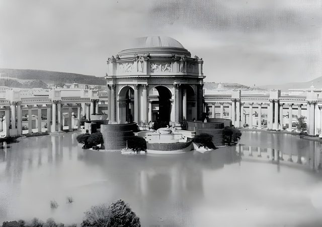 The Palace of Fine Arts across its lagoon, 1915