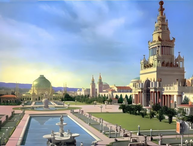 The Palace of Horticulture, left, and the Tower of Jewels