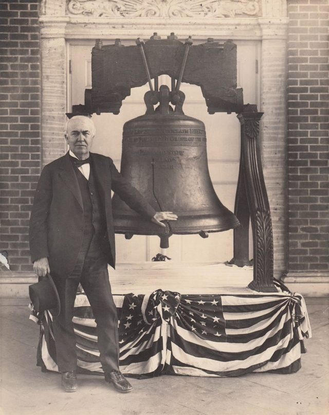 Thomas Edison beside the Liberty Bell