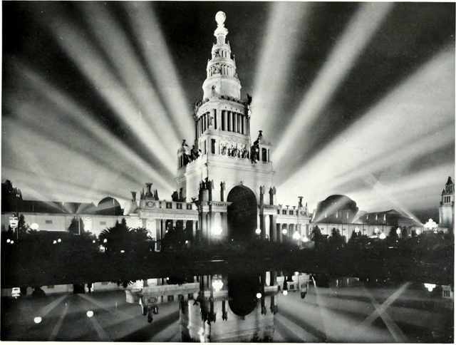 The Tower of Jewels illuminated