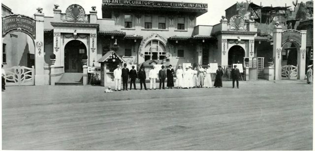 Infant Incubators with living infants, Martin Couney's concession, and its staff