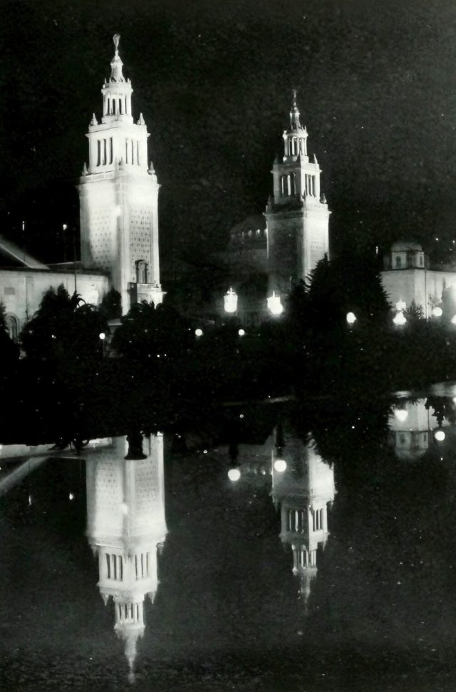 Italian towers illuminated