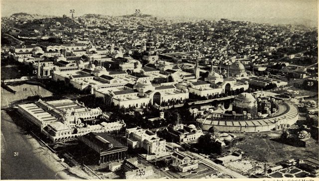 'Aeroplane View of the Exposition' (Macomber's title), 1914, photo copyrighted by Gabriel Moulin