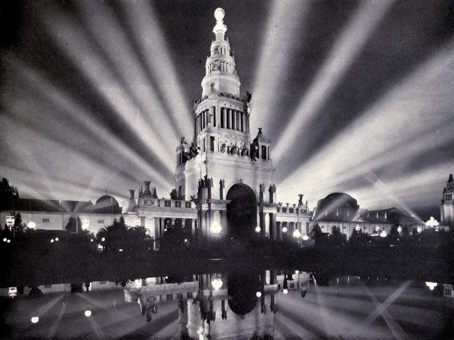 The Tower of Jewels illuminated