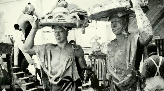 Building the giants in the sculpture shop