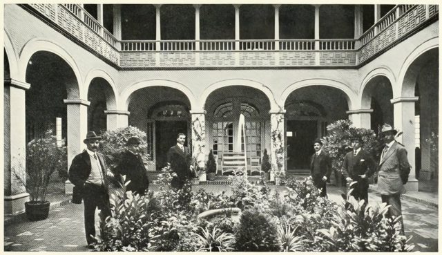 In the patio of the Bolivian Pavilion