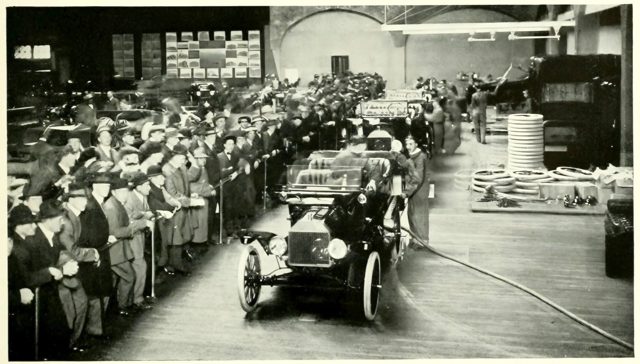 The automobile assembling plant in the Palace of Transportation