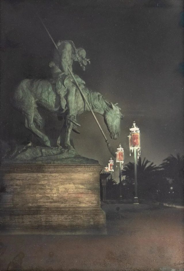 The End of the Trail by night, a print with applied color