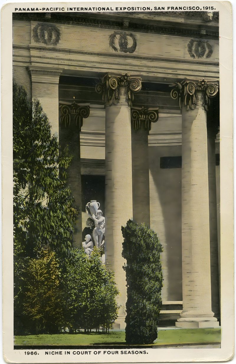 A niche in the Court of the Four Seasons on a postcard