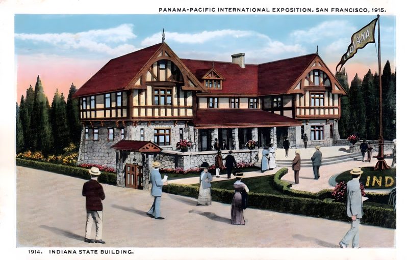 Tinted postcard of the Indiana Building