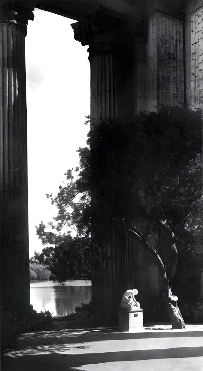 Rotunda and lagoon, with Edward Berge's marble Muse Finding the Head of Orpheus