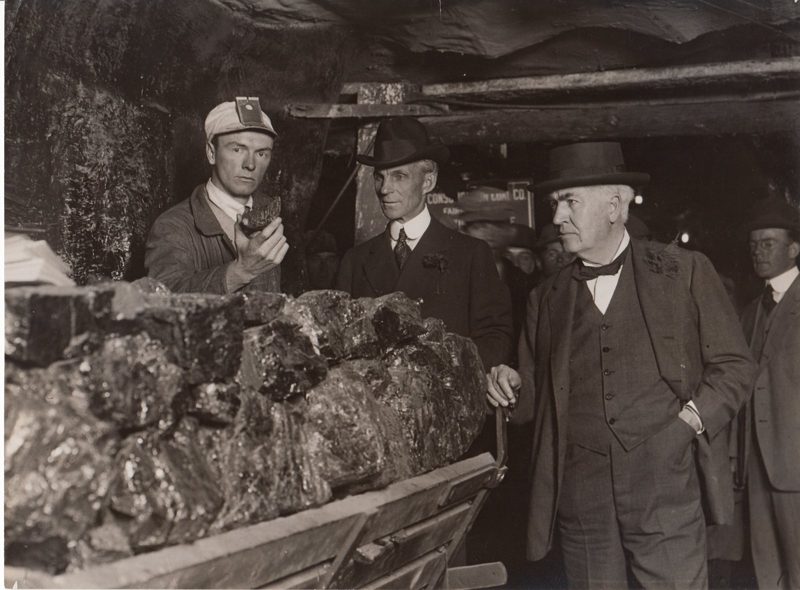 Thomas Edison and Henry Ford touring the Palace of Mines and Metallurgy, 1915