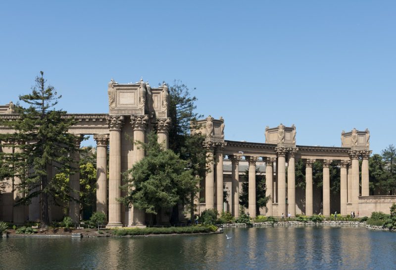 The colonnade across the lagoon today