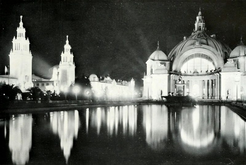 Festival Hall and the South Gardens pool at night