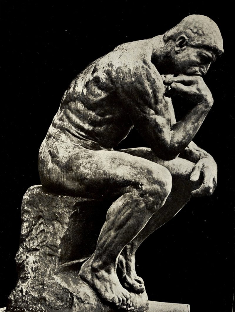 Rodin's The Thinker, in the Palace of Fine Arts colonnade