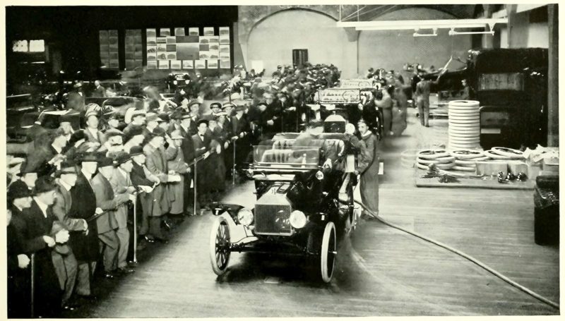 The automobile assembling plant in the Palace of Transportation