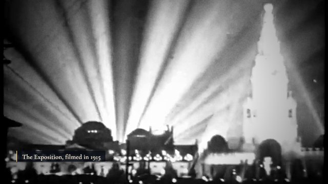 Searchlights over the Exposition at night, 1915
